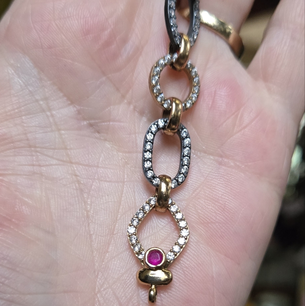 Emerald Ruby & Topaz sterling rhodium & gold Turkish style bracelet NEW - Picture 11 of 13
